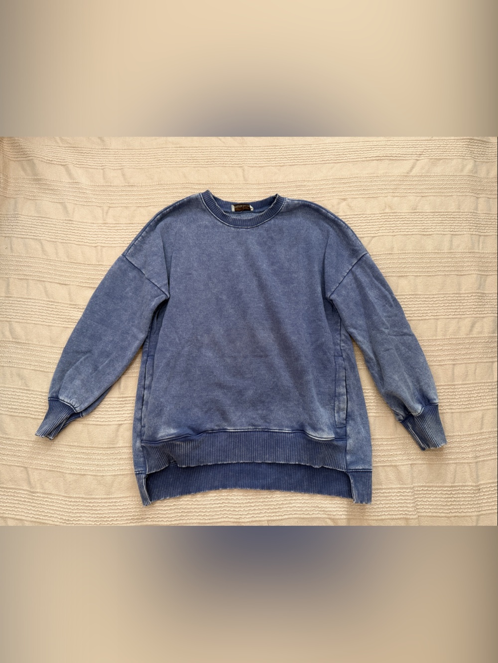 Zenana Outfitters Washed Blue Crewneck Sweater